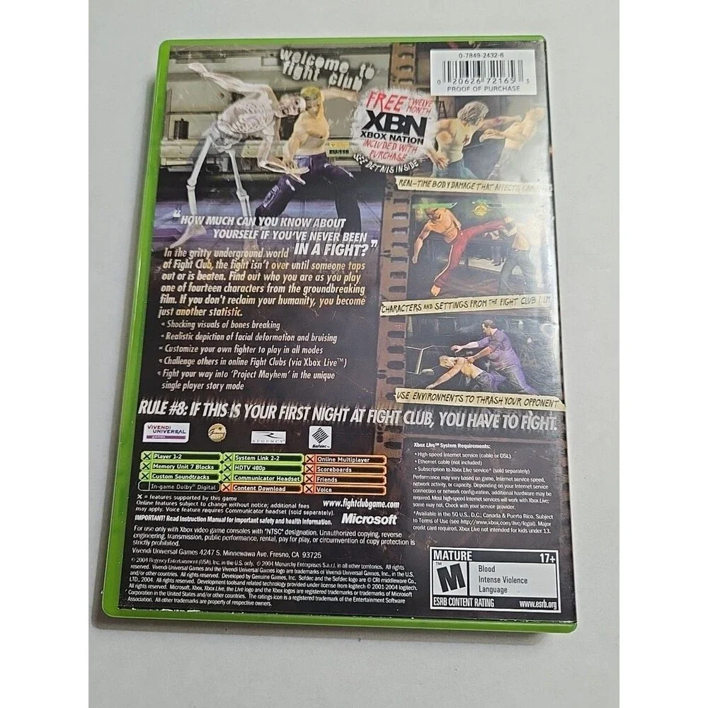 Fight Club (Microsoft Xbox, 2004) CIB Complete w/Manual Case CIB *EUC